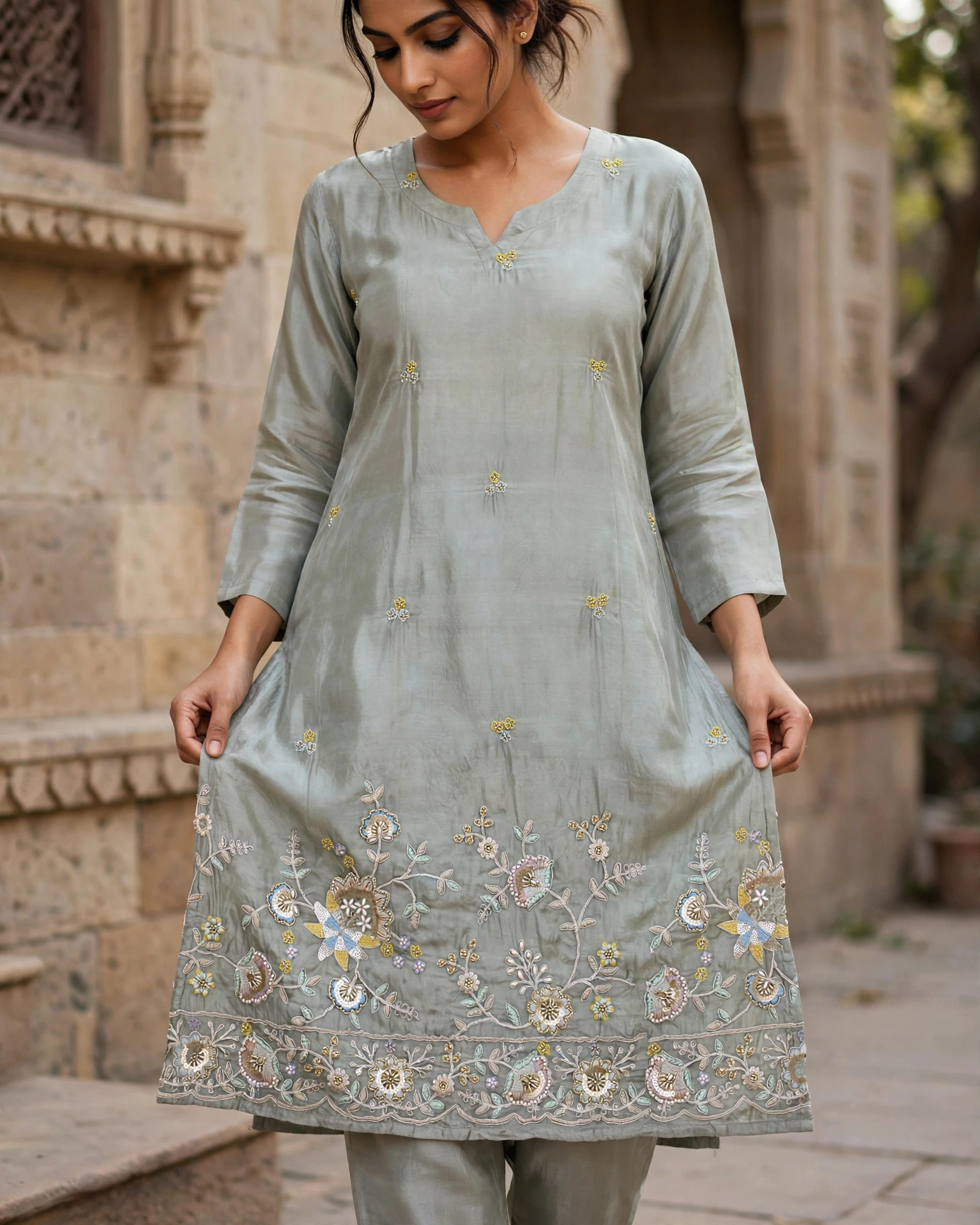 HO Silk Suit with Viscose Organza Dupatta